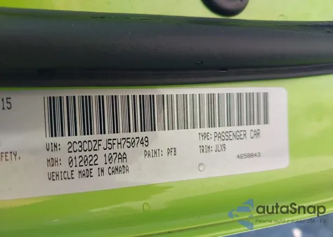 2015 Dodge Challenger R/T Scat Pack z USA, uszkodzony, nr VIN 2C3CDZFJ5FH750749